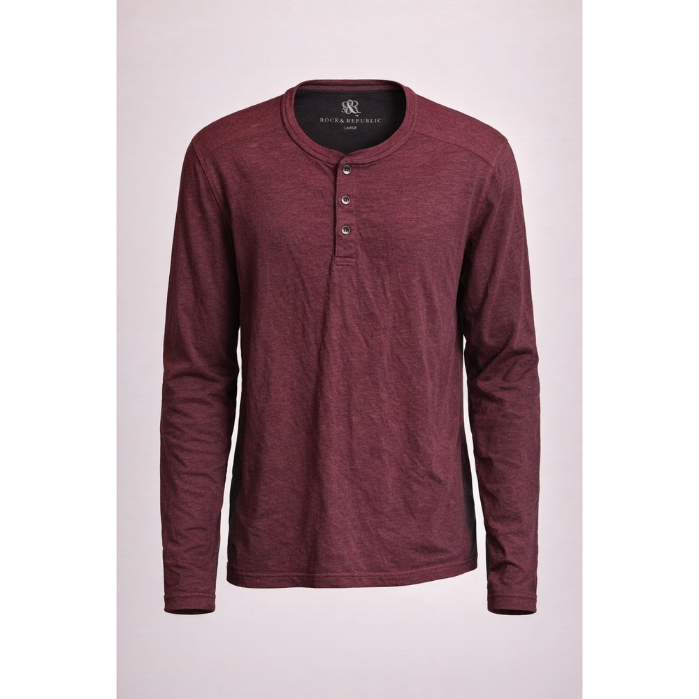 ROCK & REPUBLIC Henley Shirt Mens Large Burgundy Long Sleeve Casual Minimalist